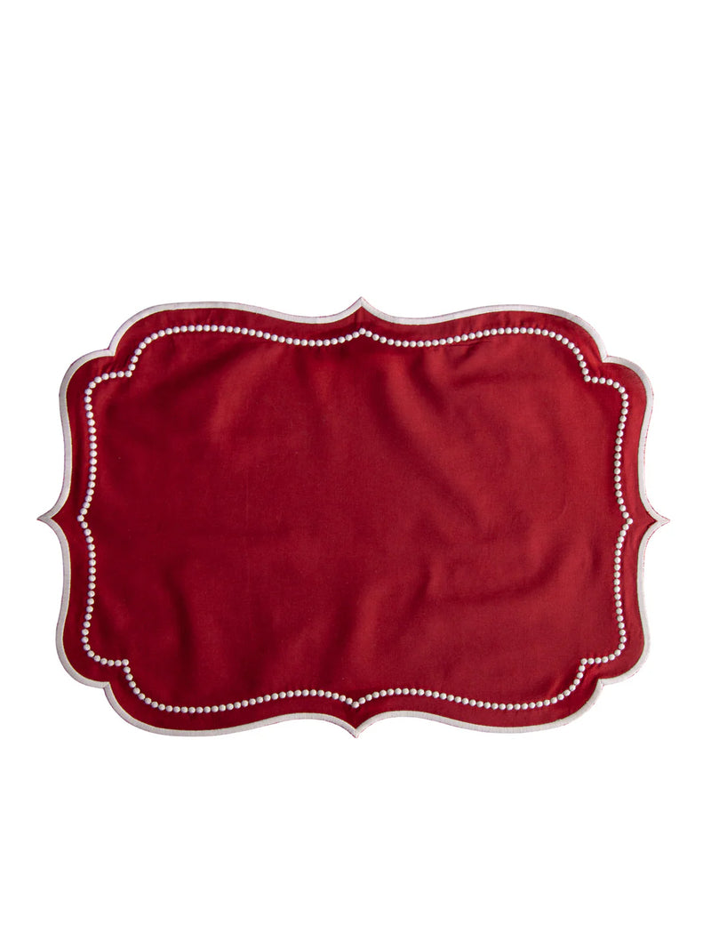 Red and White Embroidered Cotton Placemat Set of 4