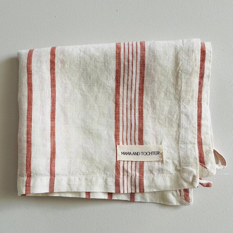 Rust Stripe Linen Tea Towel