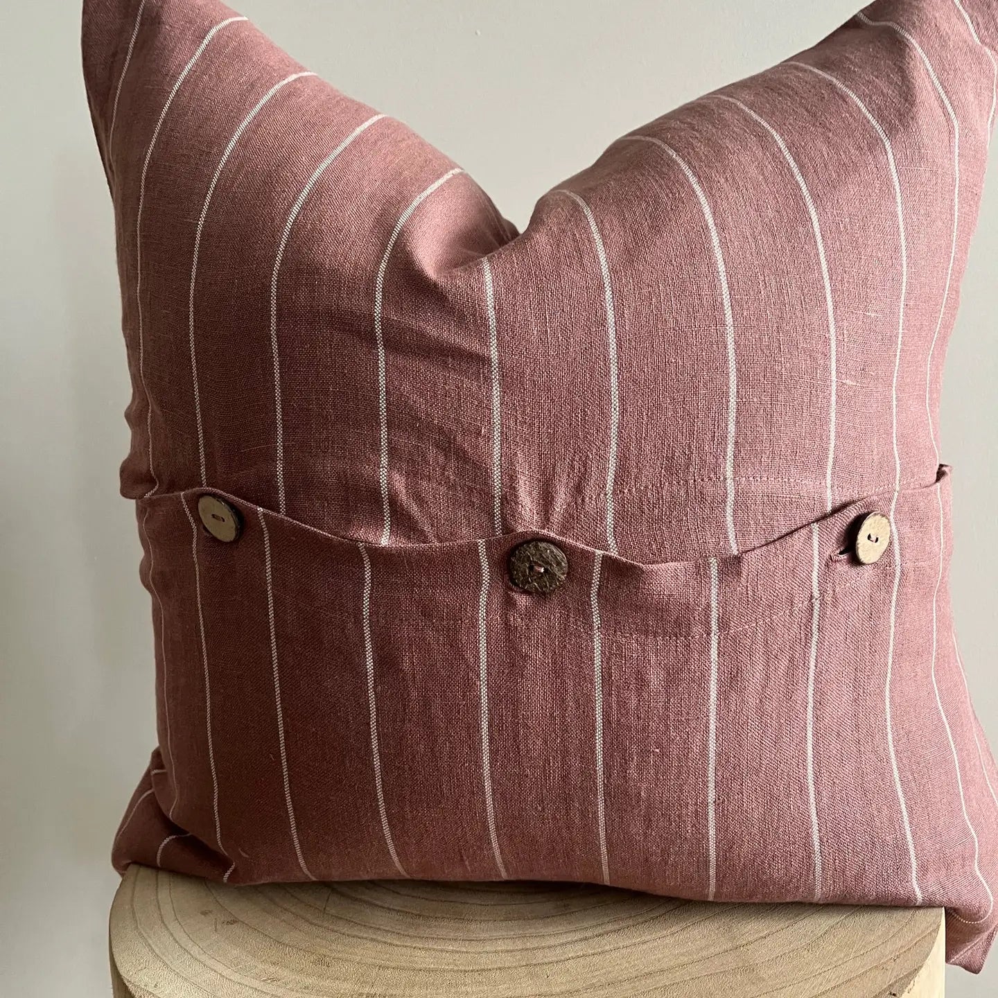 Chestnut Rose Stripe French Linen Cushion