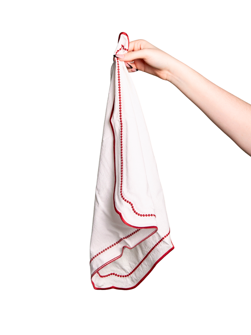 Red and White Embroidered Cotton Napkin Set of 4