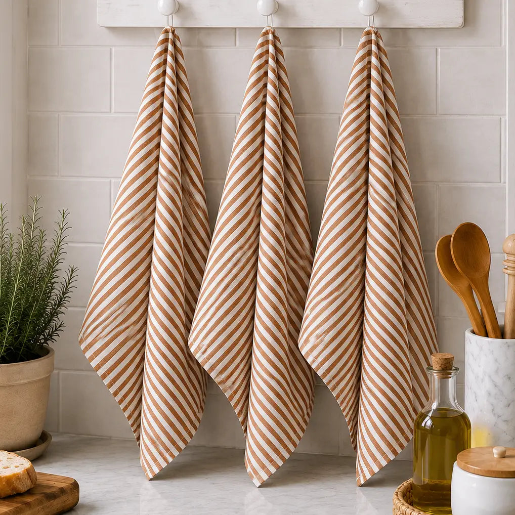 Tobacco Pinstripe Linen Tea Towel