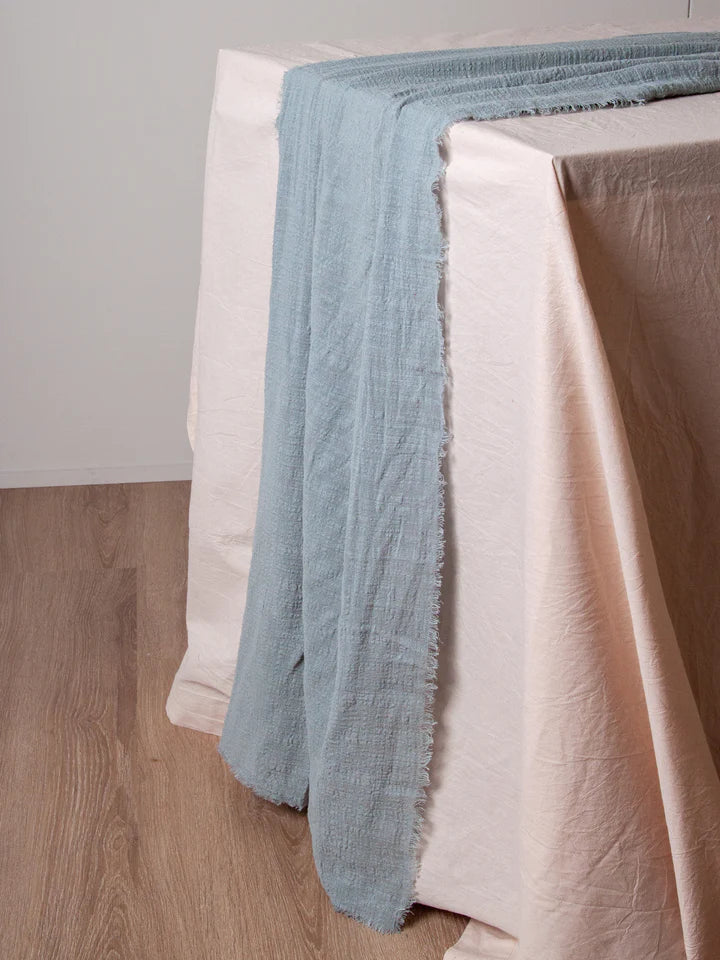 Sage Frayed Edge Table Runner