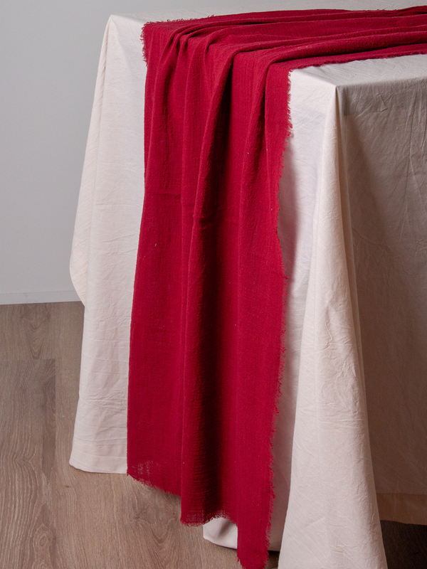 Red Frayed Edge Table Runner