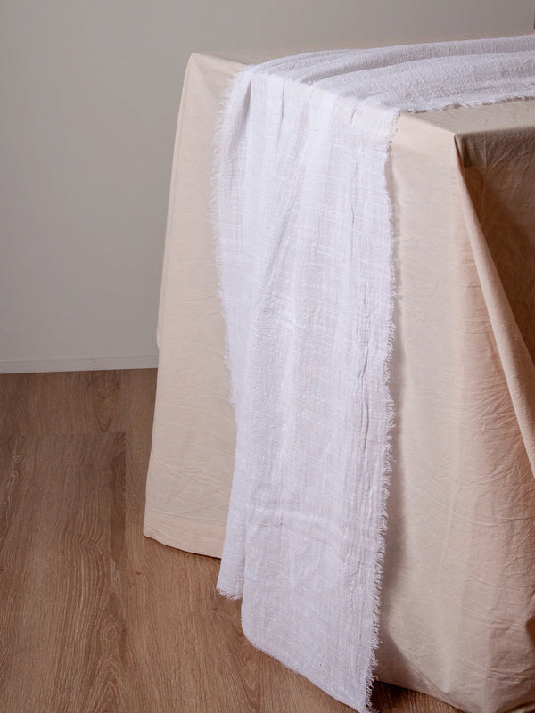 White Frayed Edge Table Runner