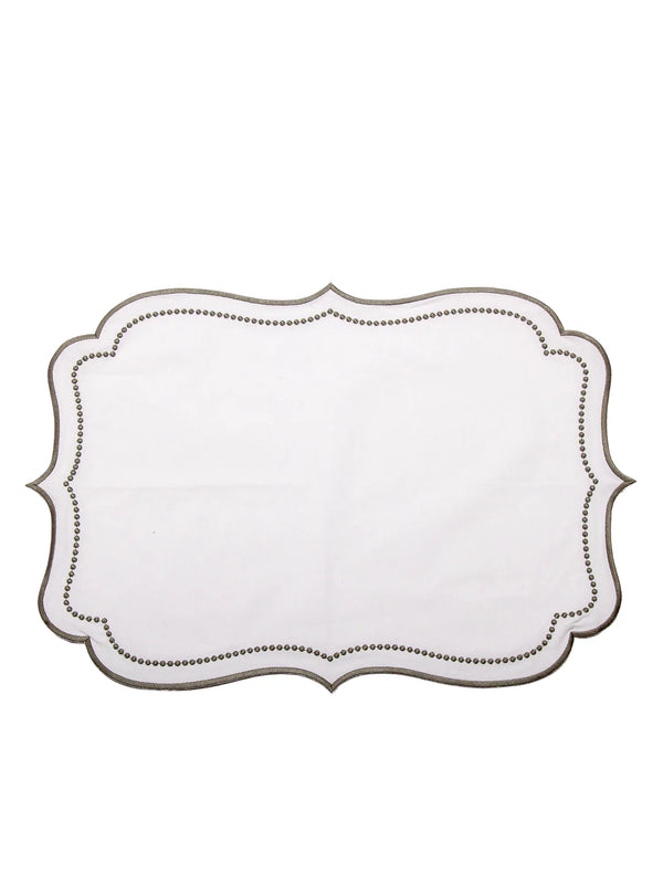Sage and White Embroidered Cotton Placemat Set of 4