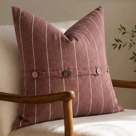 Chestnut Rose Stripe French Linen Cushion