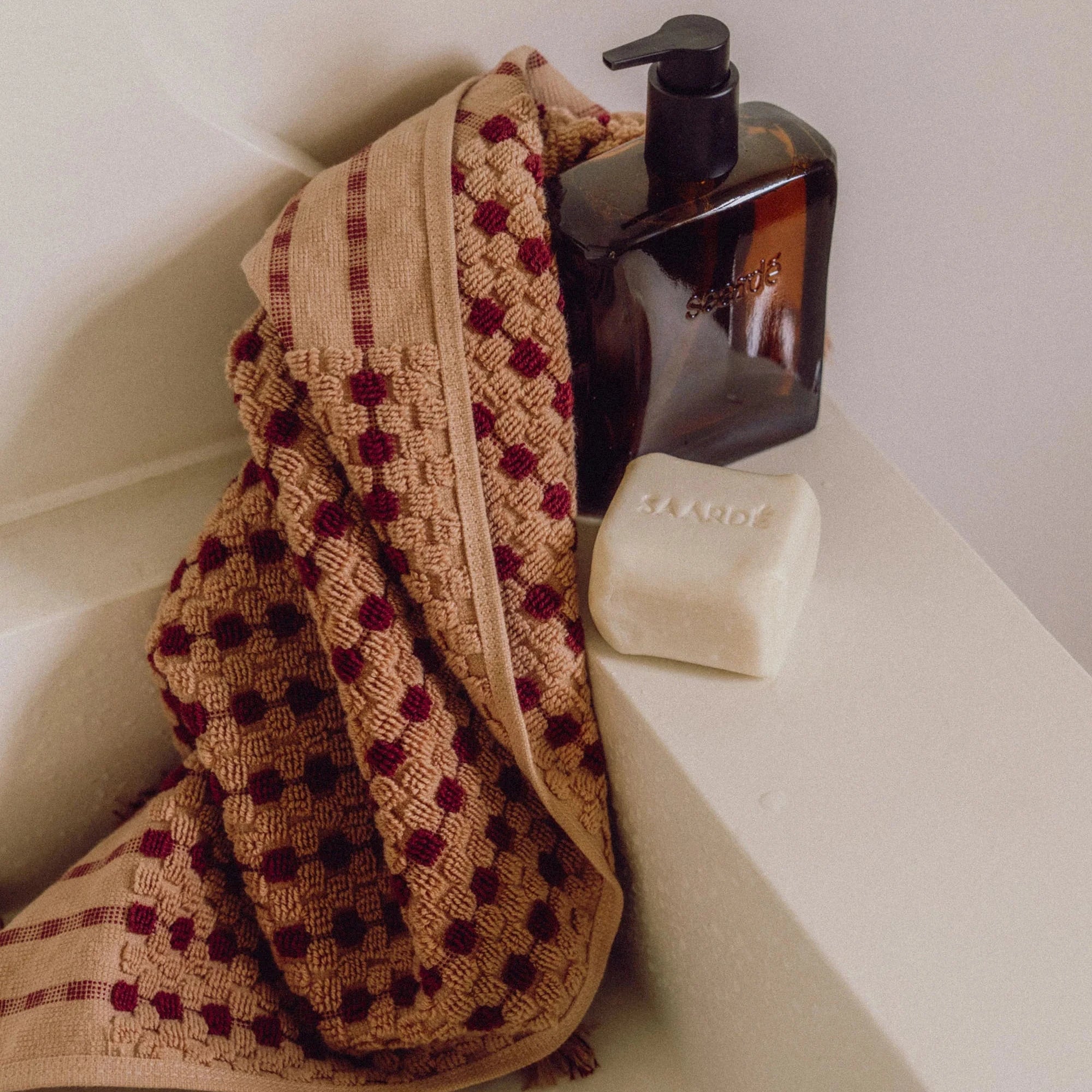 Chickpea Bath Sheet Collection | Truffle/Burgundy