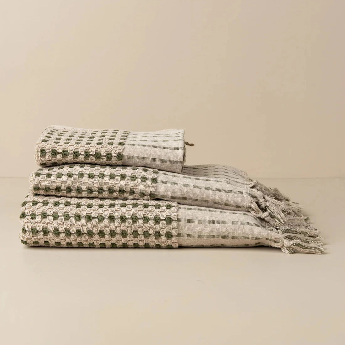 Chickpea Bath Sheet Collection | Stone/Olive - Sarah Urban