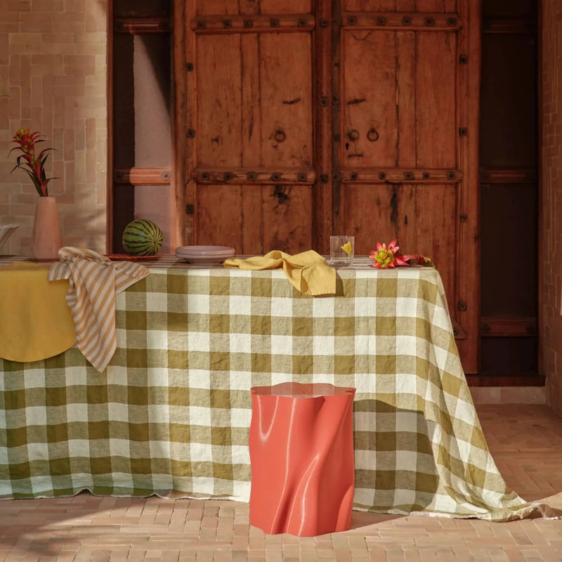 Olive Check Linen Tablecloth