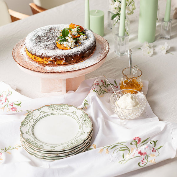 Vintage Green and White Dessert Plates - Set of 8