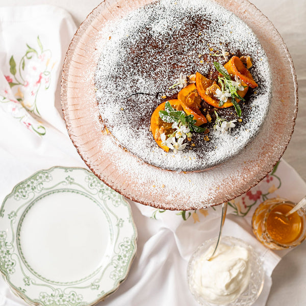 Vintage Green and White Dessert Plates - Set of 8