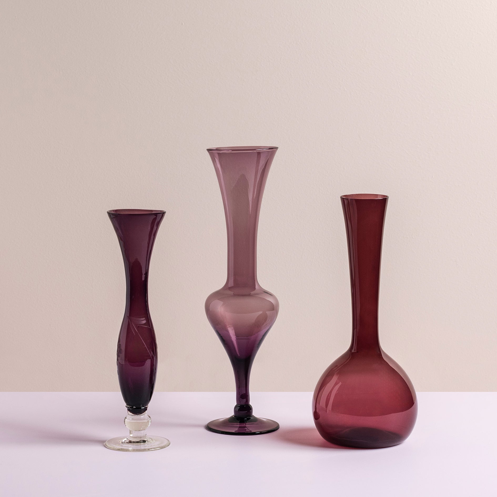 Trio of Vintage Magenta Vases