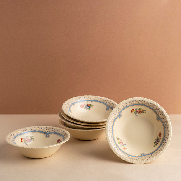 Vintage White and Blue Floral Bowls Set of 6