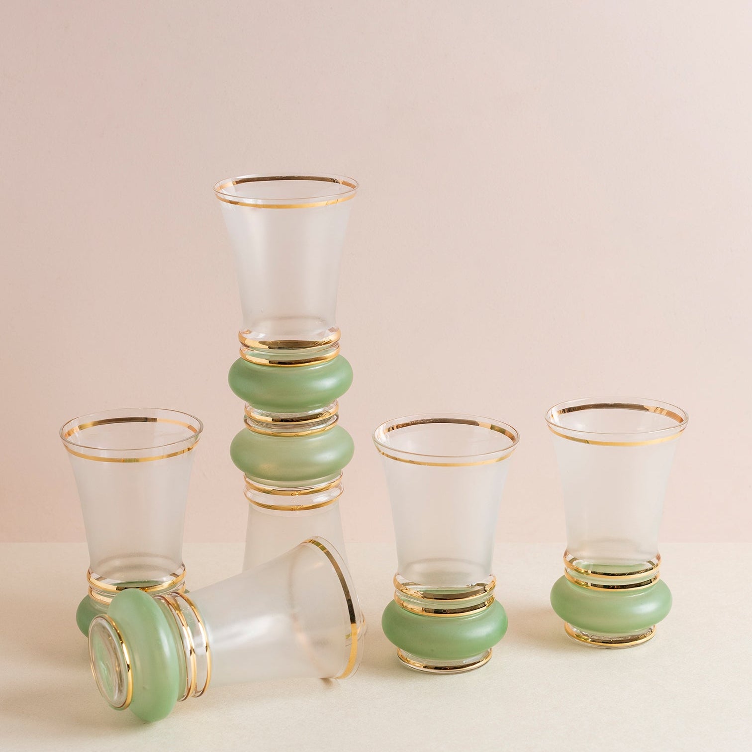 Frosted Glass & Jade Tumbler Set of 6