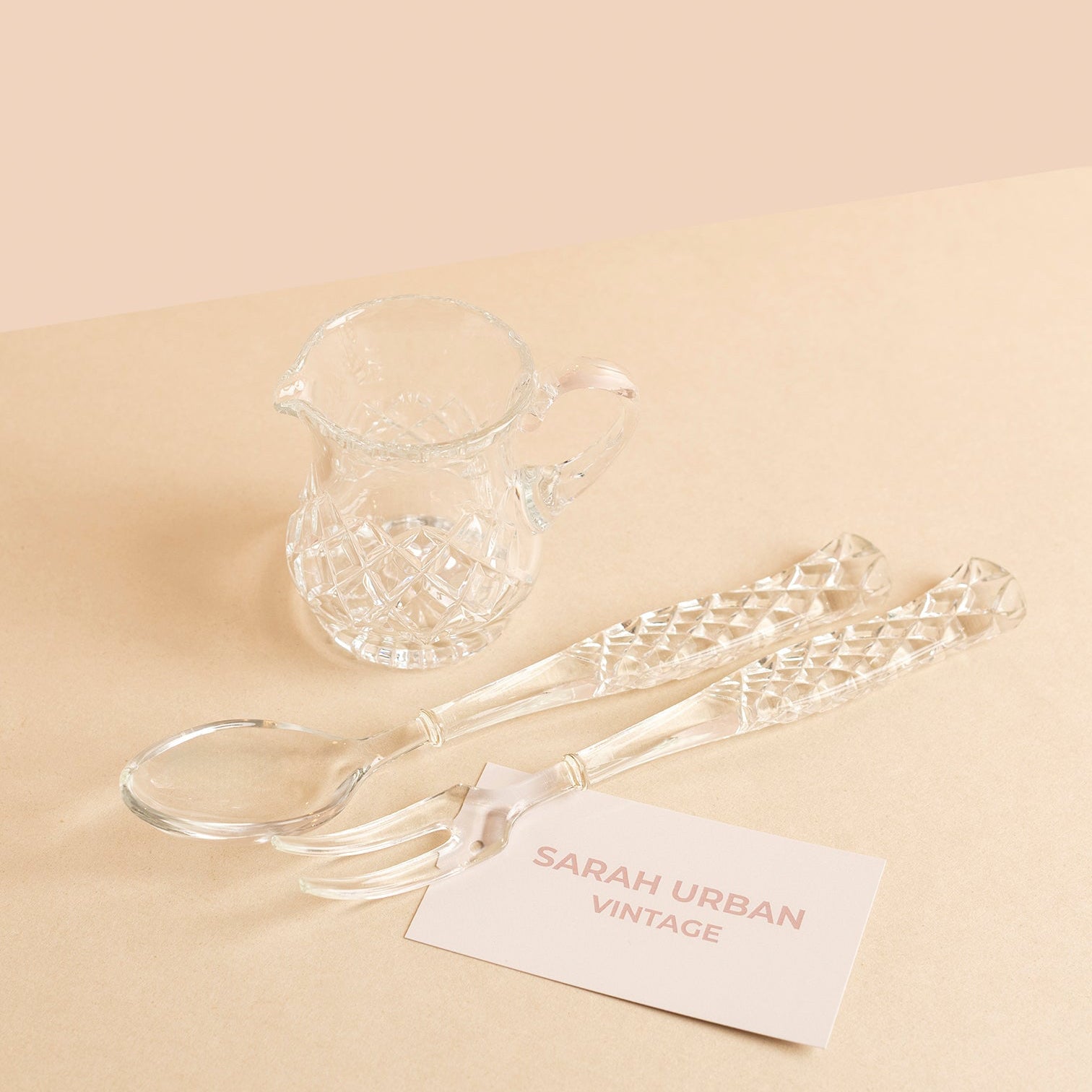 Vintage Cut Crystal Salad Servers & Creamer Set