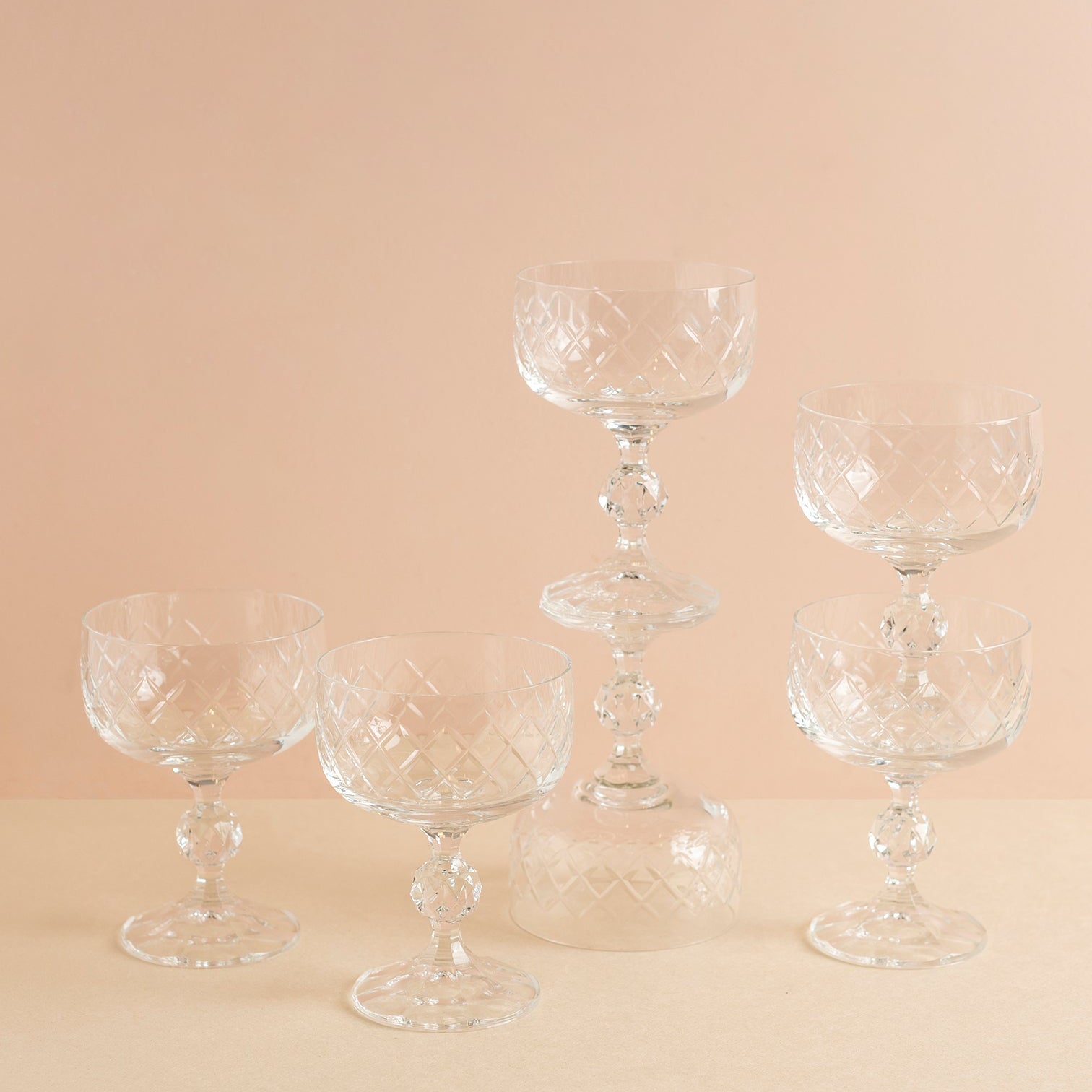 Crystal Diamond Coupe Glasses Set of 6