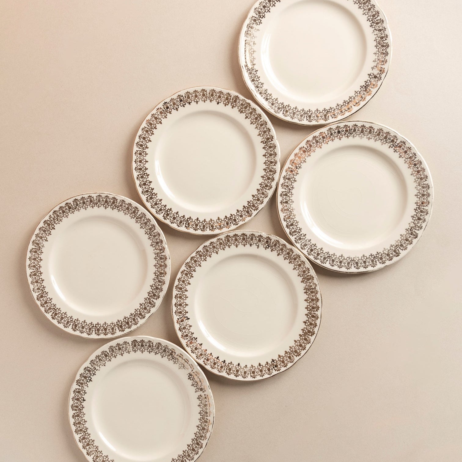 Vintage White & Gold Lace Border Plates Set of 6