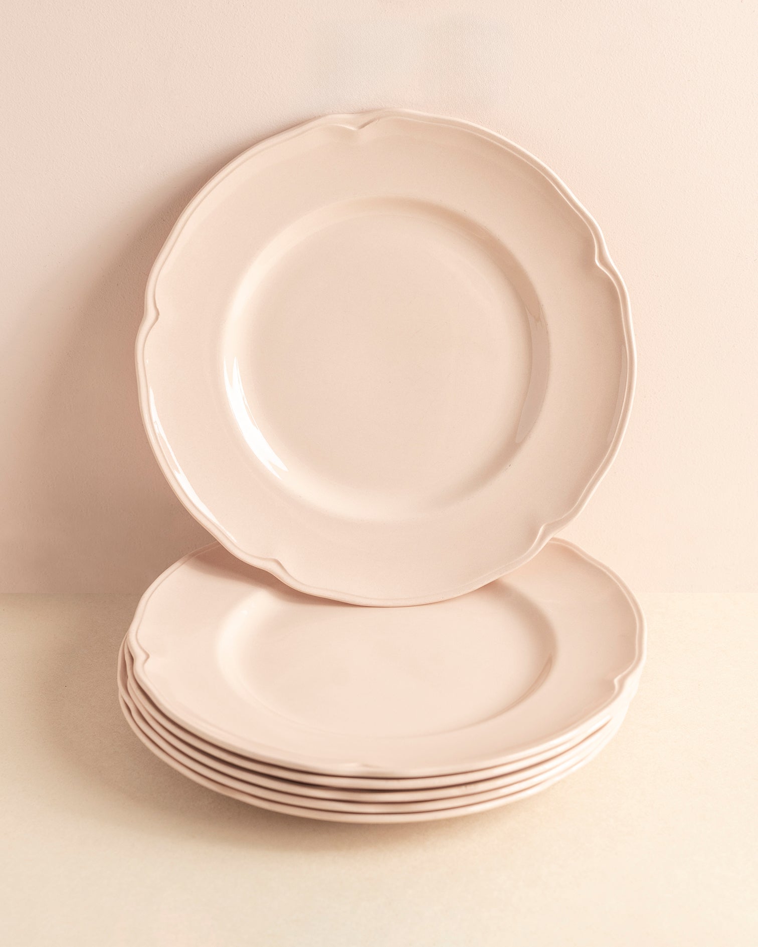 Vintage Blush Scalloped Dinner Plates Set of 6
