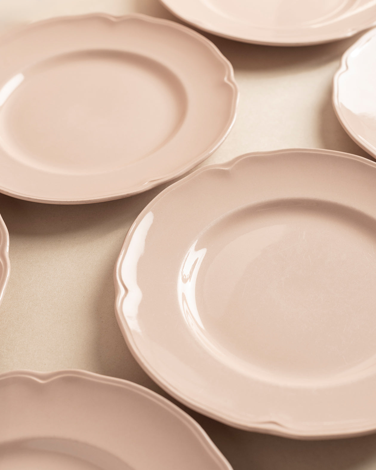 Vintage Blush Scalloped Dinner Plates Set of 6