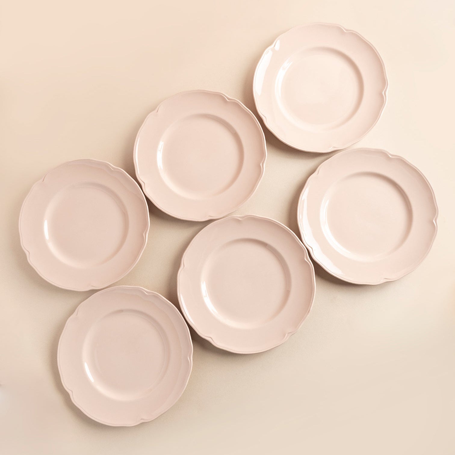Vintage Blush Scalloped Dinner Plates Set of 6