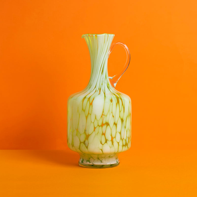 Vintage 1960's Green Marbled Art Glass Vase / Jug - Sarah Urban