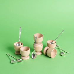 Set of 6 Wooden Egg Cups and Vintage Spoons - Sarah Urban
