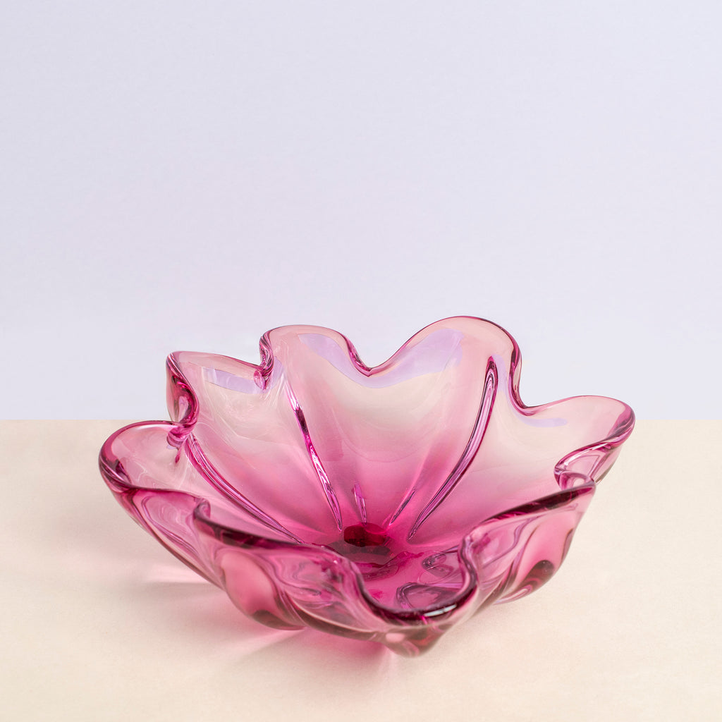 Vintage Pink Art Glass Bowl with Fluted Edge Sarah Urban