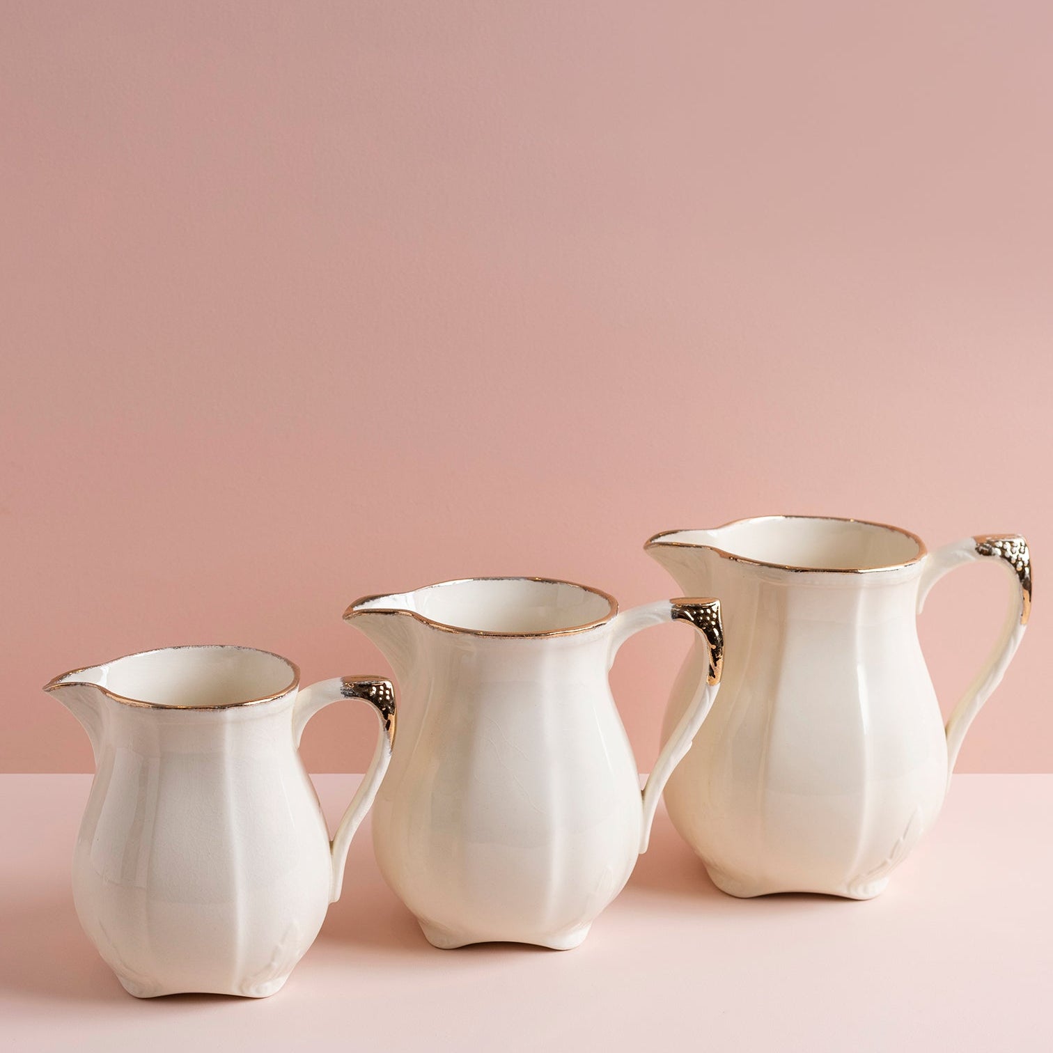 Set of 3 Vintage Cream Ceramic Jugs