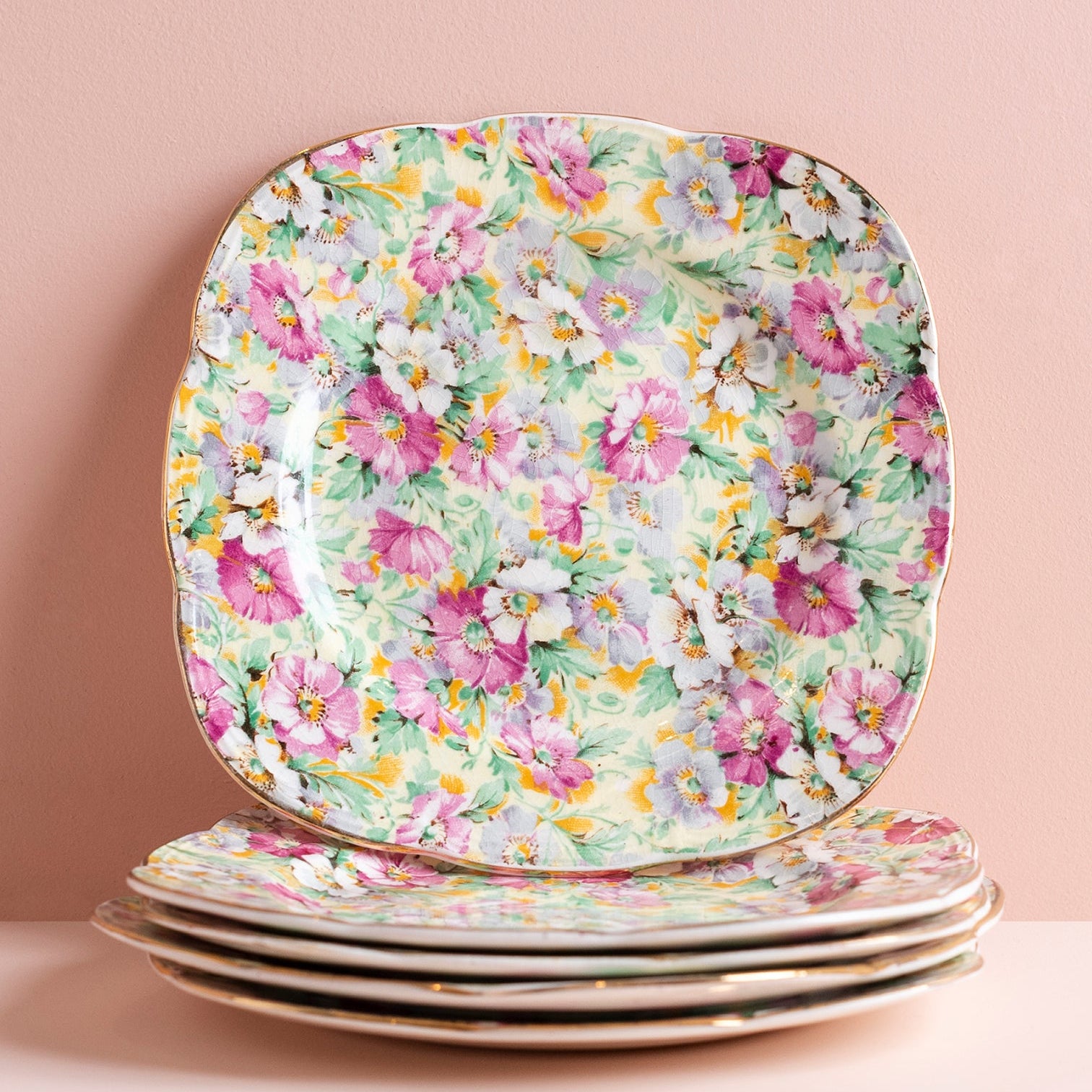 Vintage Floral Side / Cake Plates - Set of 5