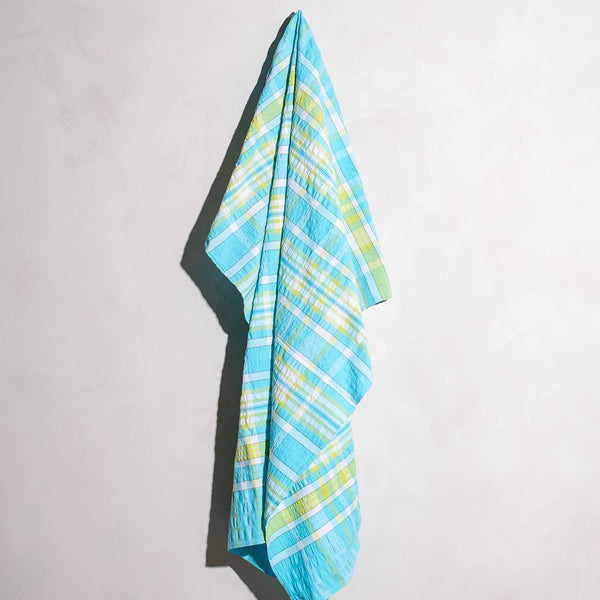Vintage Aqua and White Check Seersucker Tablecloth - Sarah Urban