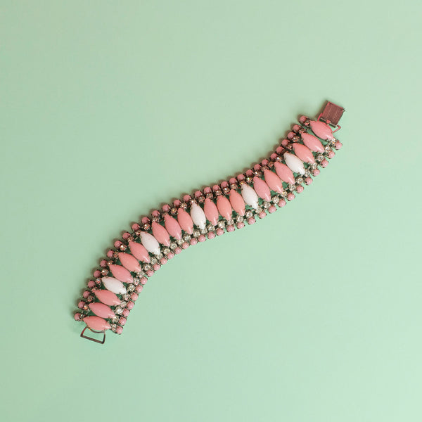 Vintage Thermoset Rhinestone Pink and White Bracelet - Sarah Urban