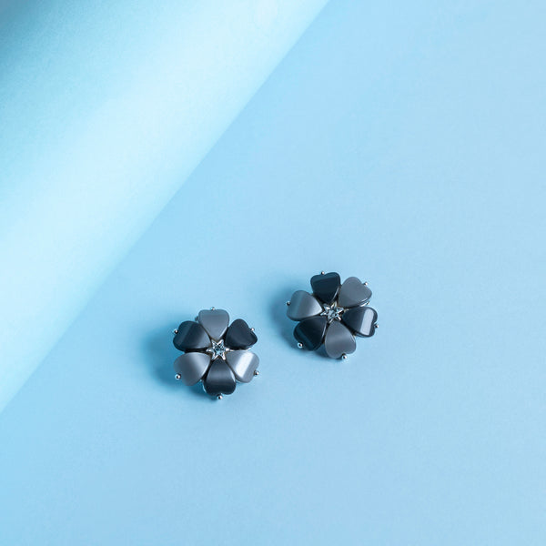 Black and Grey Vintage Flower Earrings - Sarah Urban