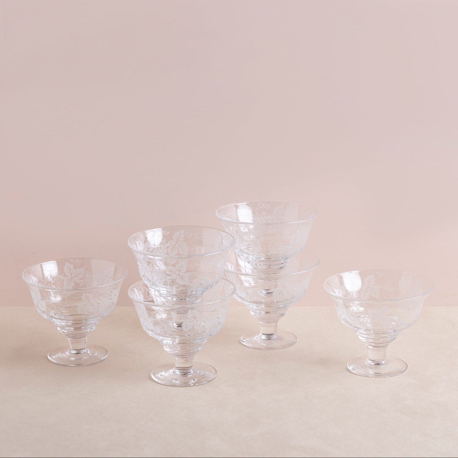 Vintage Floral Etched Coupes Set of 6