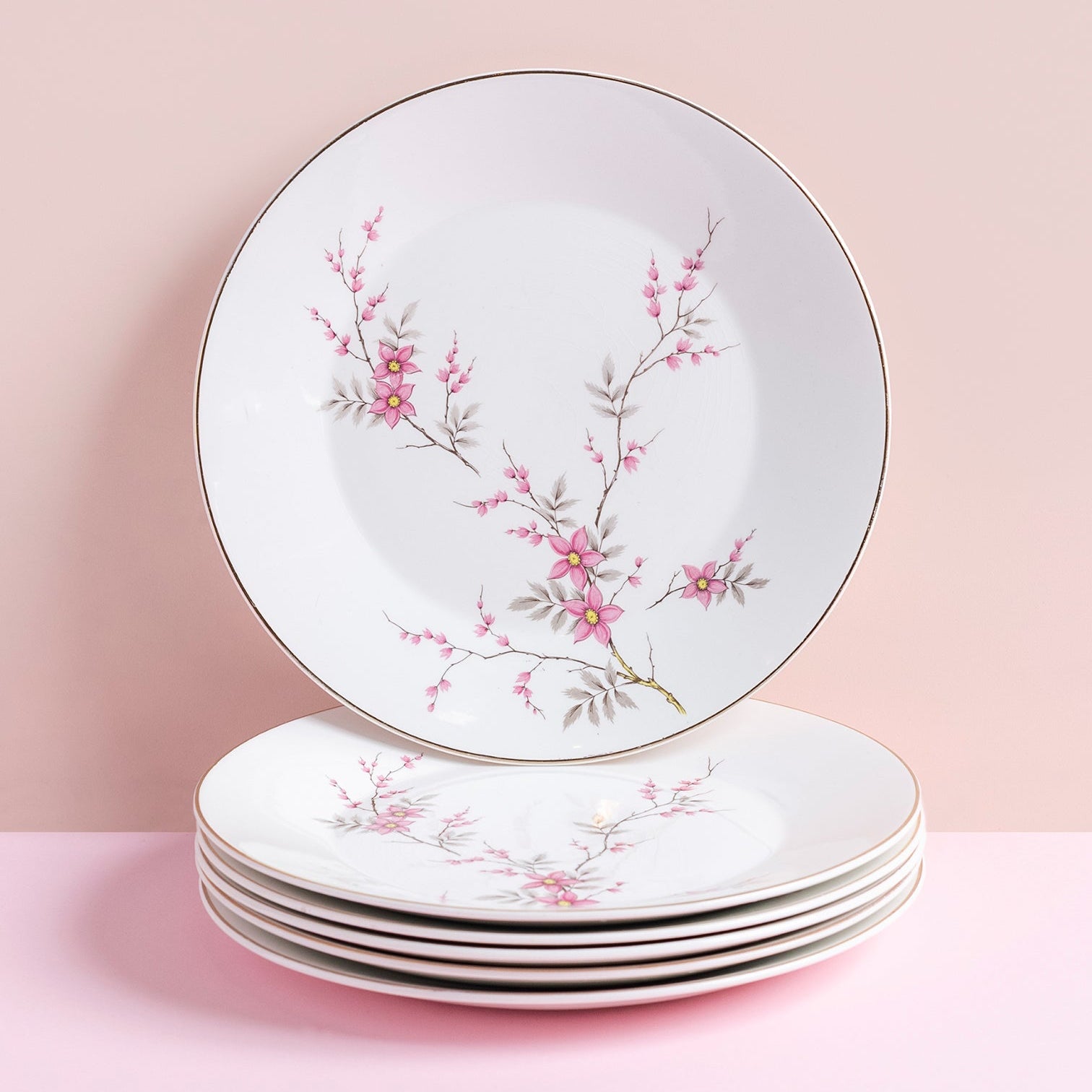Vintage Cherry Blossom Plates Set of 6