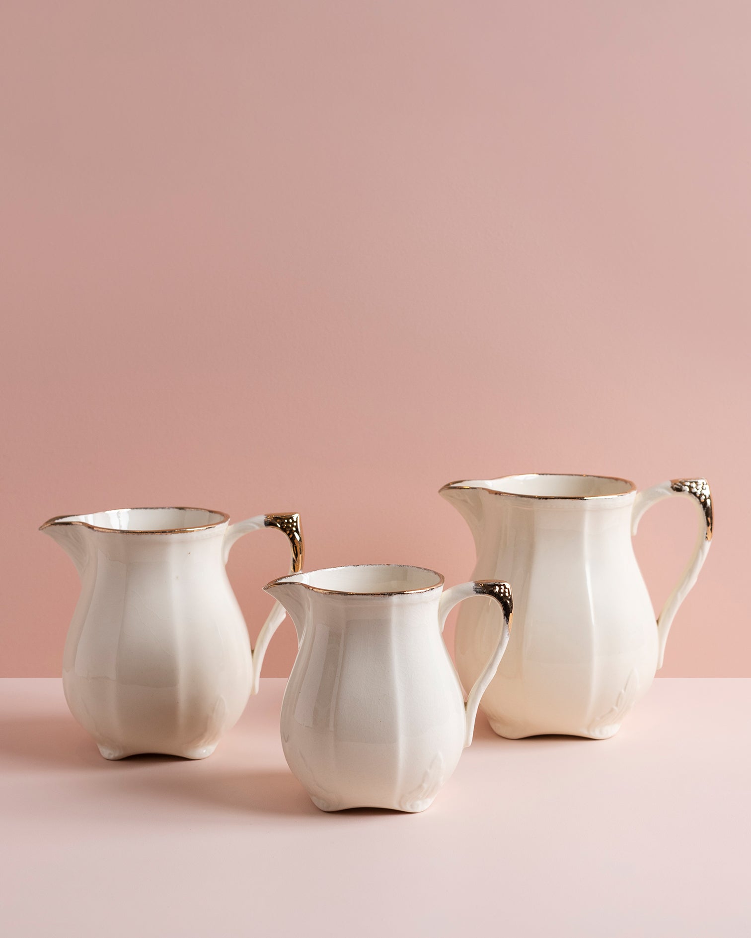 Set of 3 Vintage Cream Ceramic Jugs