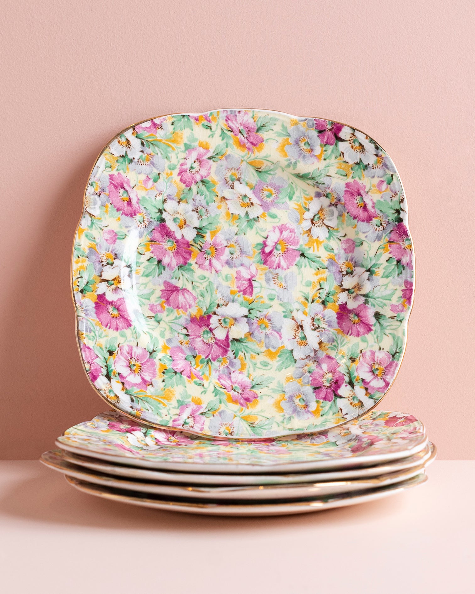 Vintage Floral Side / Cake Plates - Set of 5