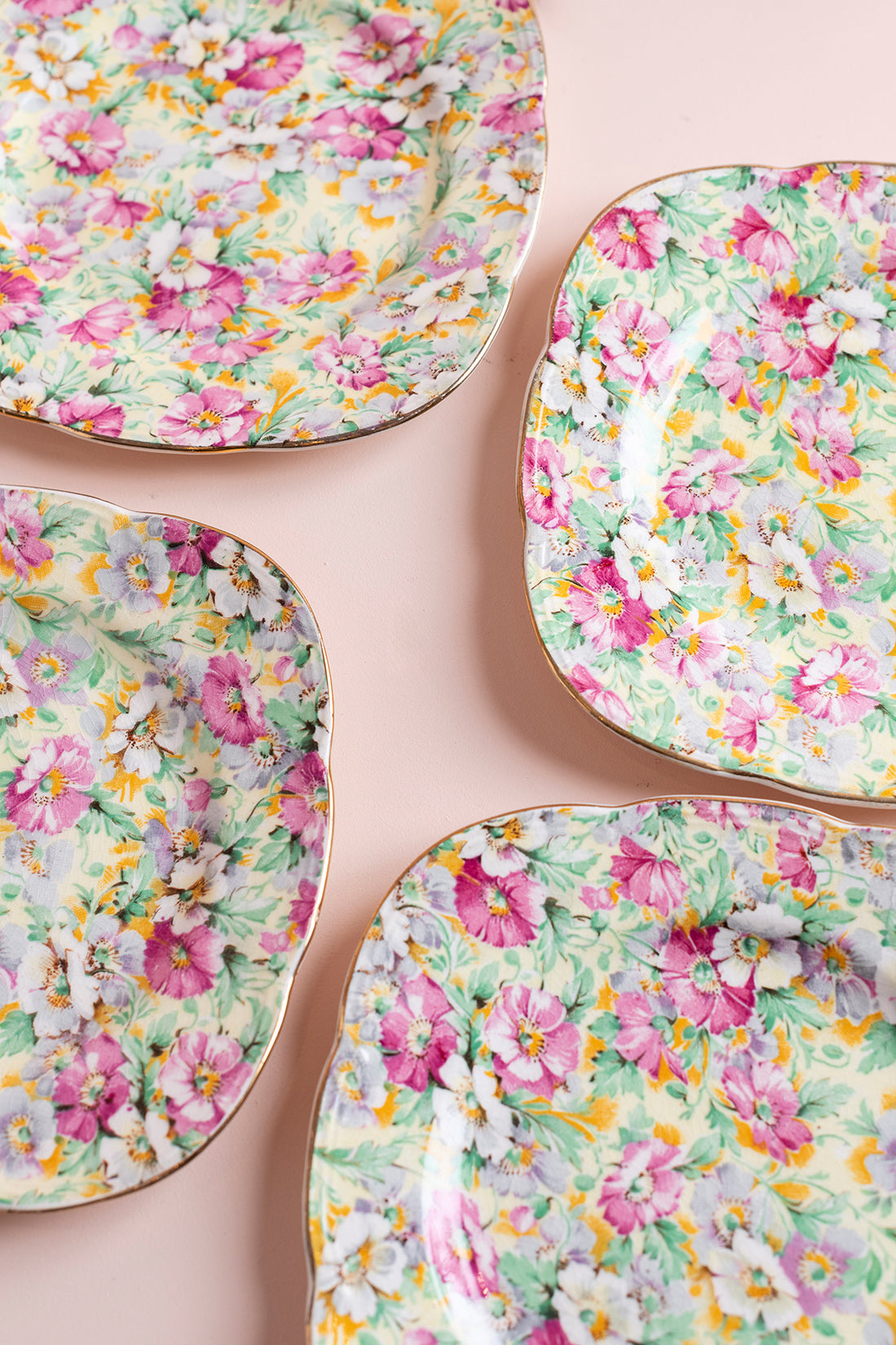 Vintage Floral Side / Cake Plates - Set of 5