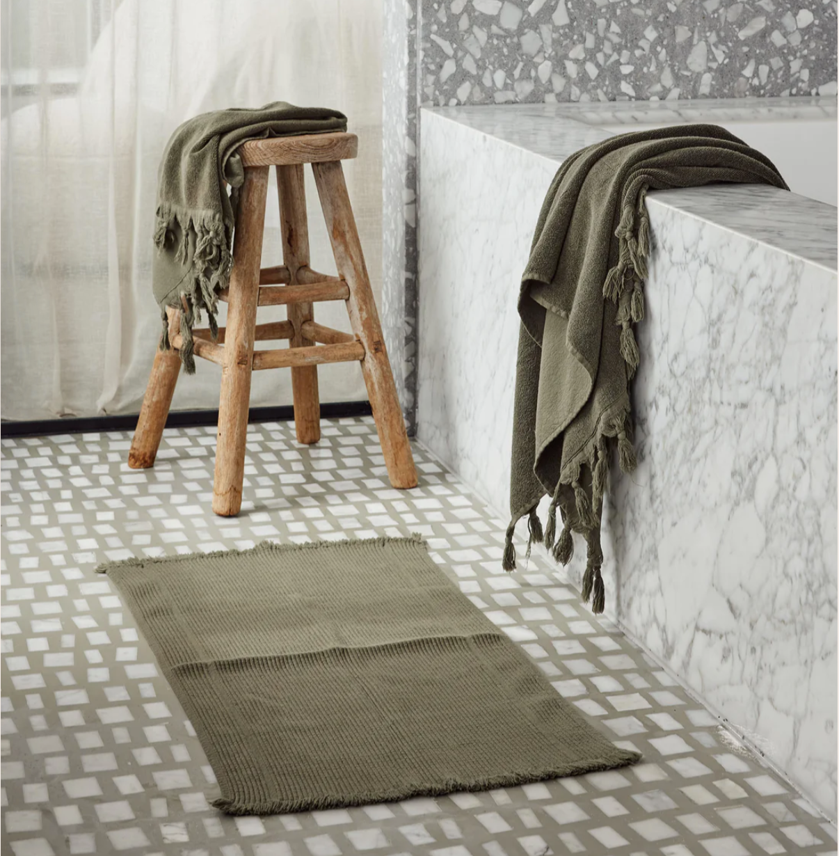 Vintage Wash Towel Collection - Olive - Sarah Urban