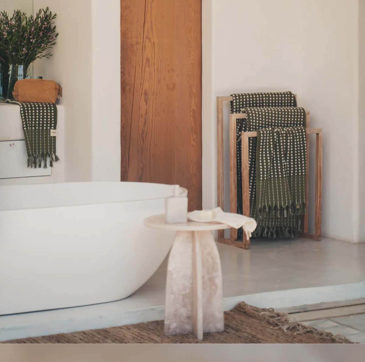Chickpea Bath Sheet Collection | Stone/Olive - Sarah Urban