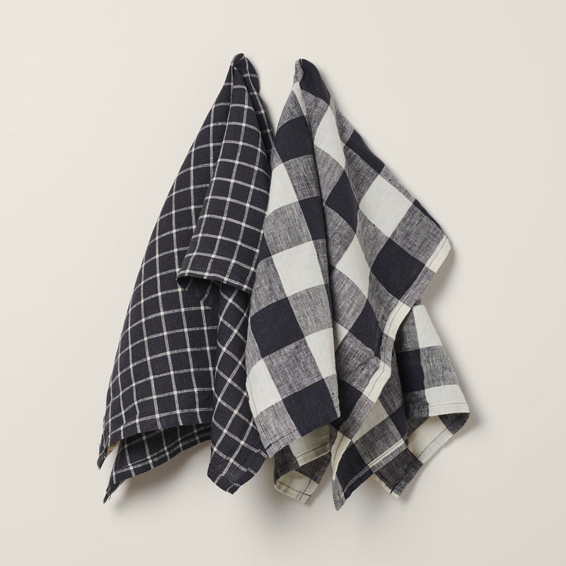 Tea Towel Set in Navy Check - Set of 2