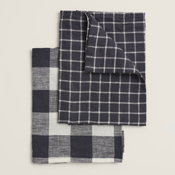 Tea Towel Set in Navy Check - Set of 2