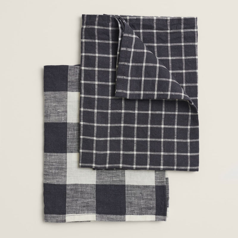 Tea Towel Set in Navy Check - Set of 2