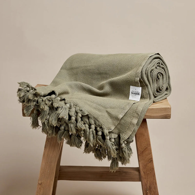 Vintage Wash Cotton Blanket | Olive - Sarah Urban