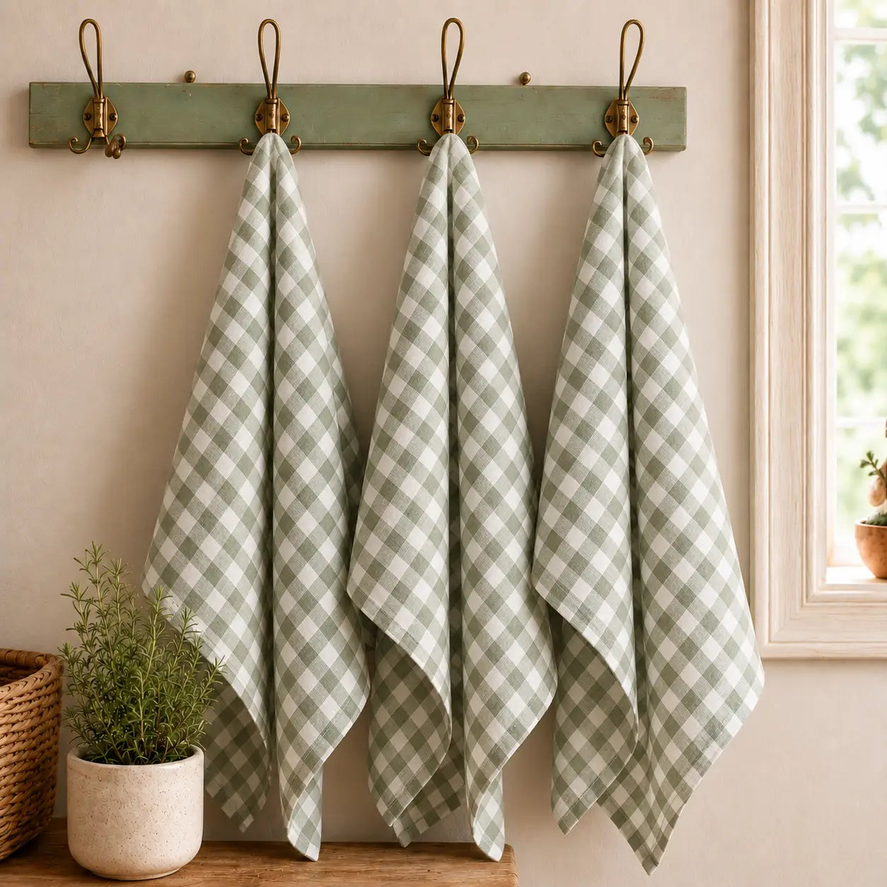 Sage Gingham Linen Tea Towel