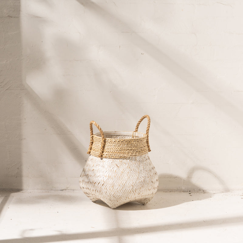 Bamboo Basket with Seagrass Trim Whitewashed - Sarah Urban