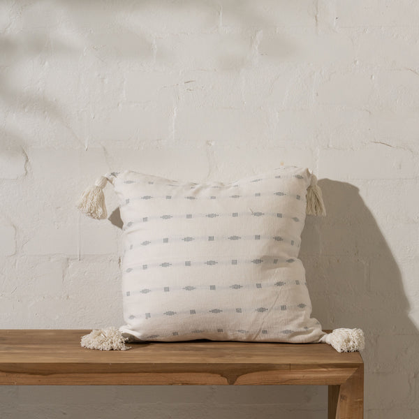 Indah Cotton Embroidered Cushion with Tassels - Sarah Urban