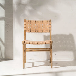 Luka Leather + Teak Chair Natural - Sarah Urban