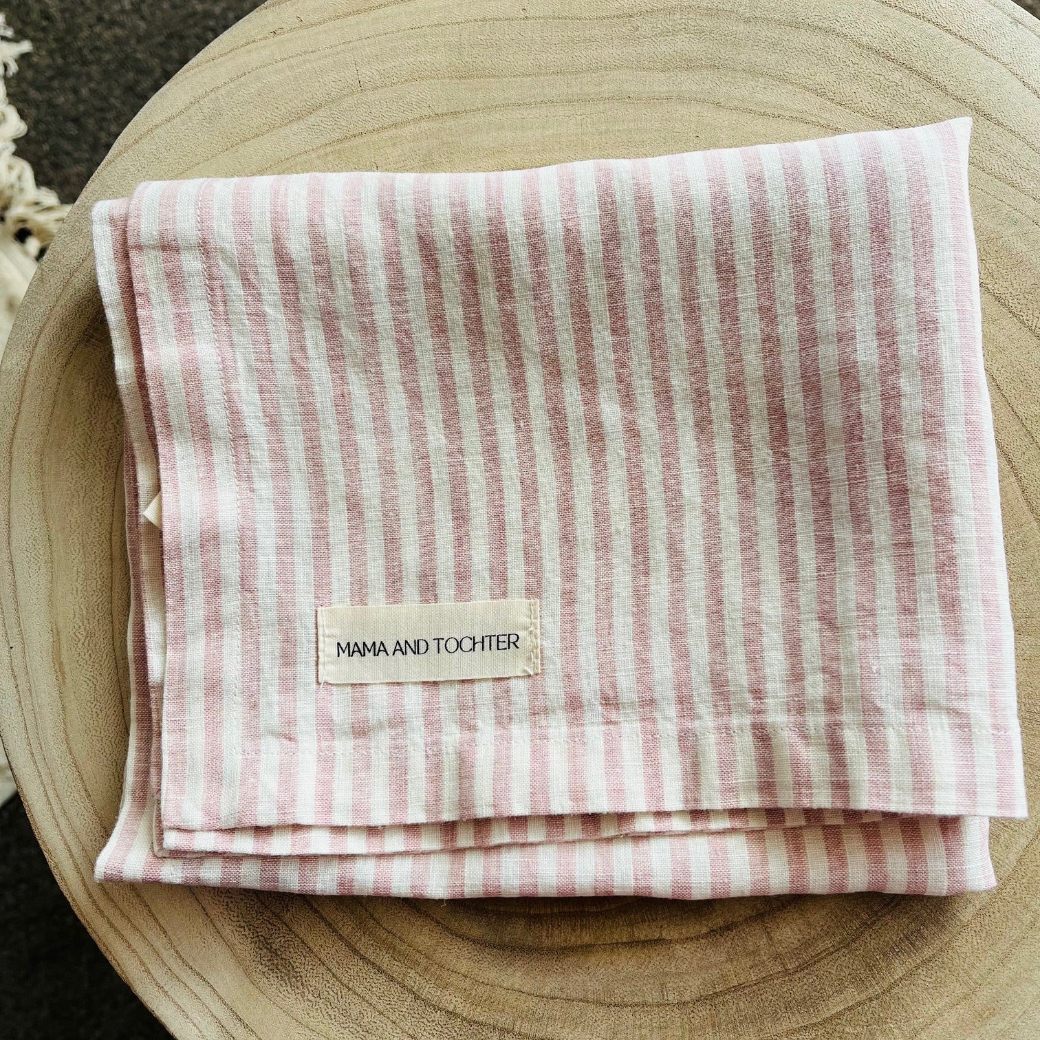 Pink Stripe Linen Tea Towel