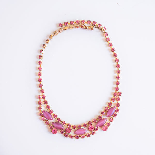 Vintage pink thermoset and rhinestone necklace - Sarah Urban