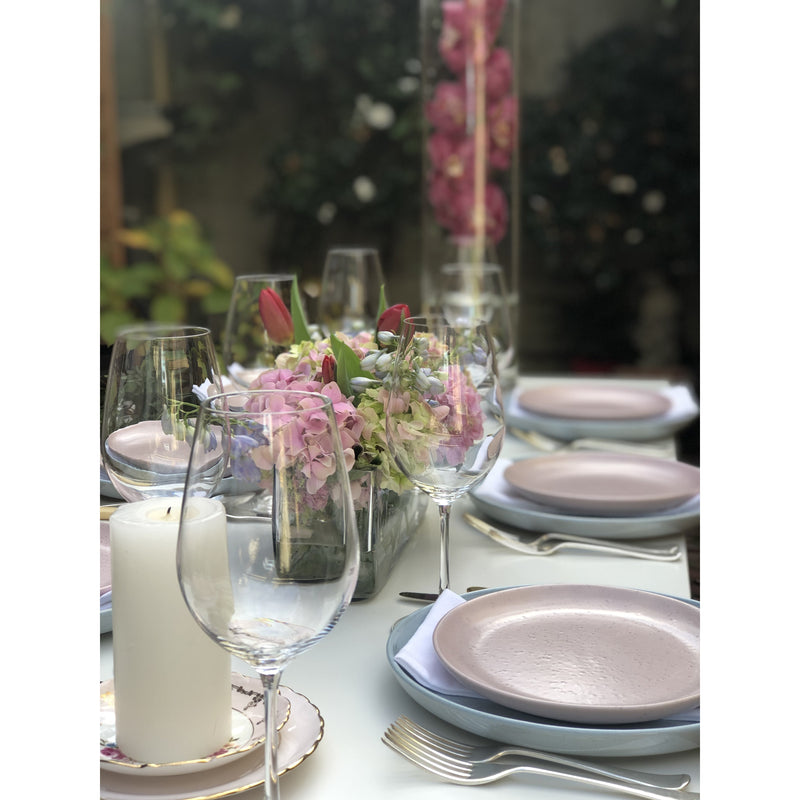 Pastel Dinner Perfection - table setting for 8 - Sarah Urban